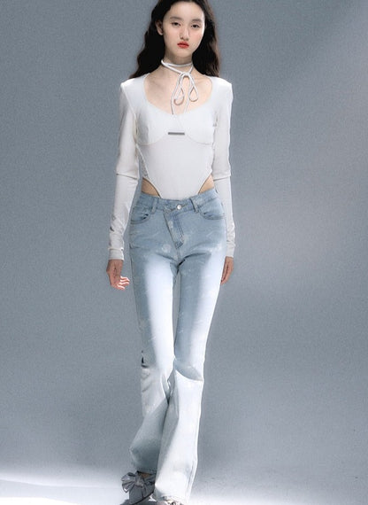 Retro high-waist slim micro flared Jeans pants