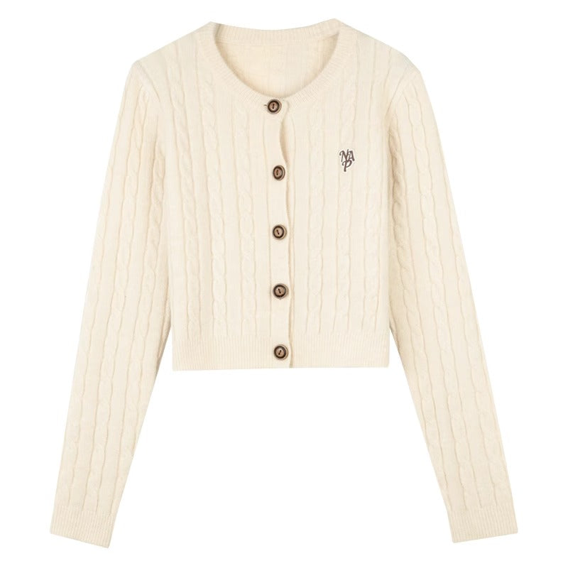 SHORT CABLE KNIT CARDIGAN SWEATER