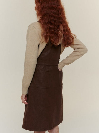 LAYERING BUMPING LEATHER CARGO DRESS