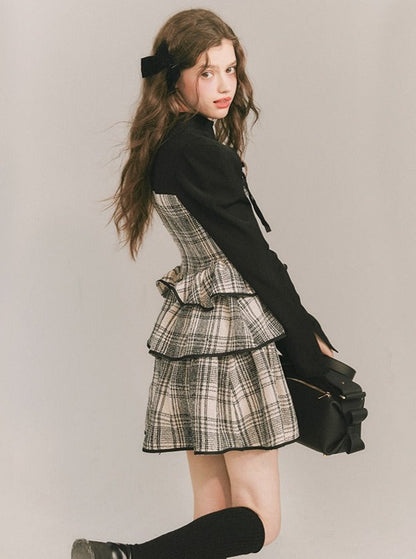 Plaid Cake Skirt Fake Two-piece Dress