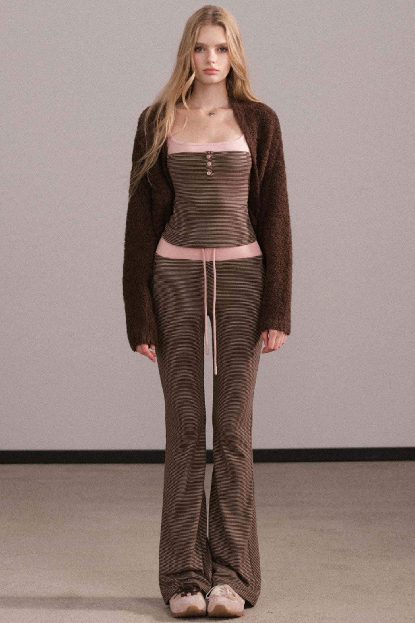 Color-Block Knitted Cardigan Set-Up