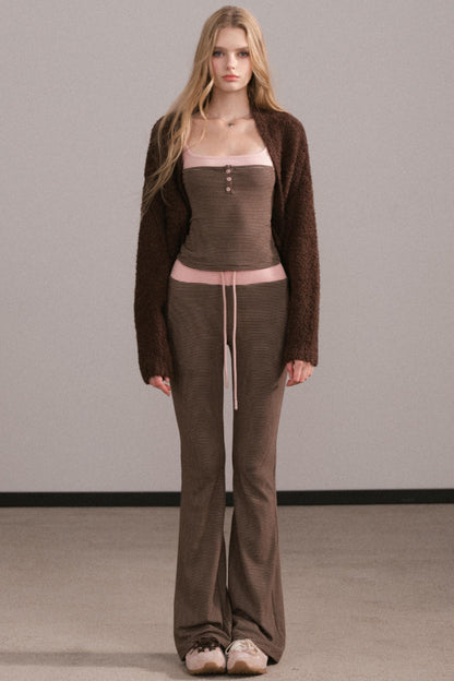 Color-Block Knitted Cardigan Set-Up