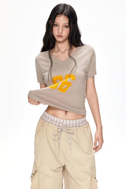 Color Block V-Neck Knit Tee