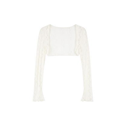 Spaghetti Strap Cross Knot Spliced Lace Dress and Cardigan Set-Up