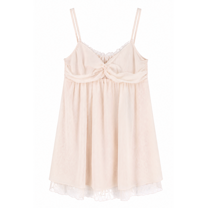 Spaghetti Strap Cross Knot Spliced Lace Dress and Cardigan Set-Up