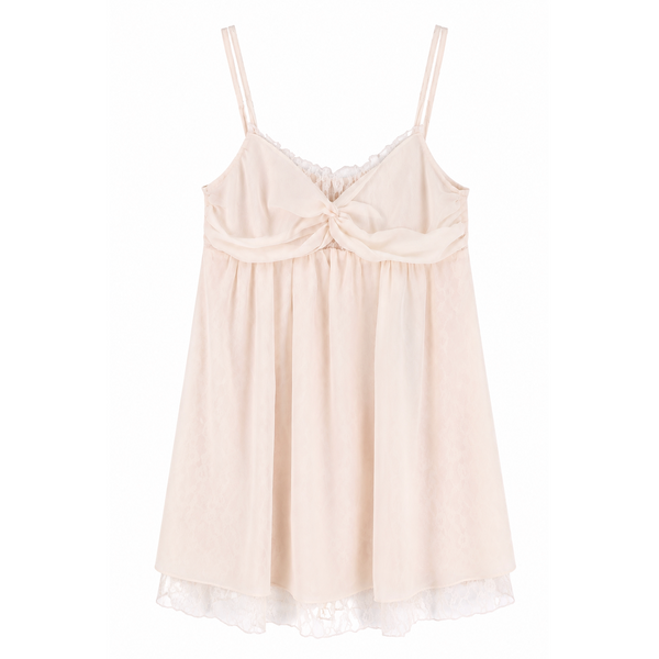 Spaghetti Strap Cross Knot Spliced Lace Dress and Cardigan Set-Up