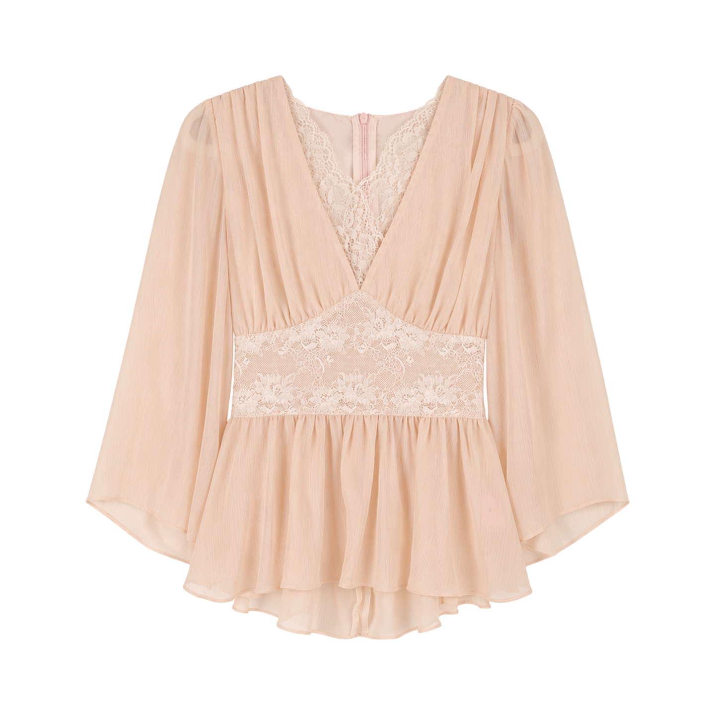Half-Open Lace Satin Chiffon Top and Hip-Hugging Skirt Set-Up