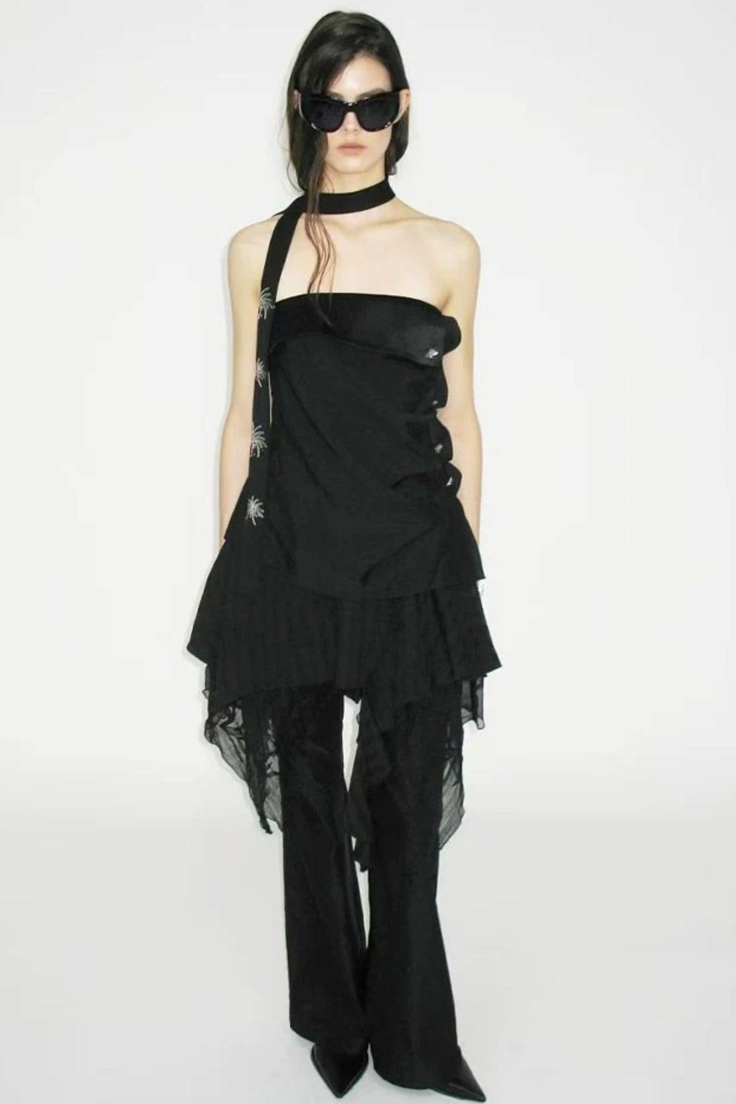 Pantalon Irrégulier à Dentelle Détachable