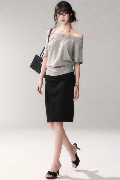 Cotton Washed Midi Skirt