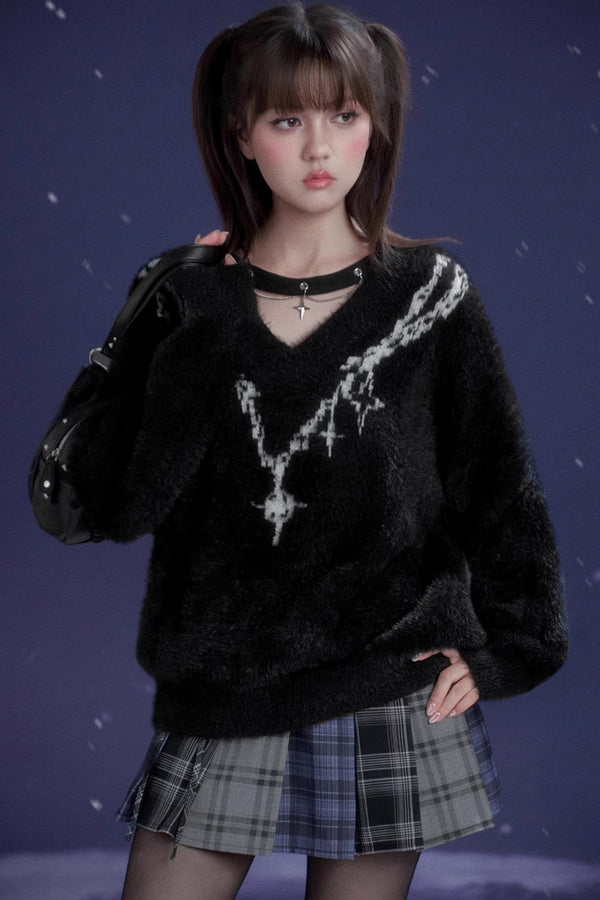 Energetic V-Neck Jacquard Sweater