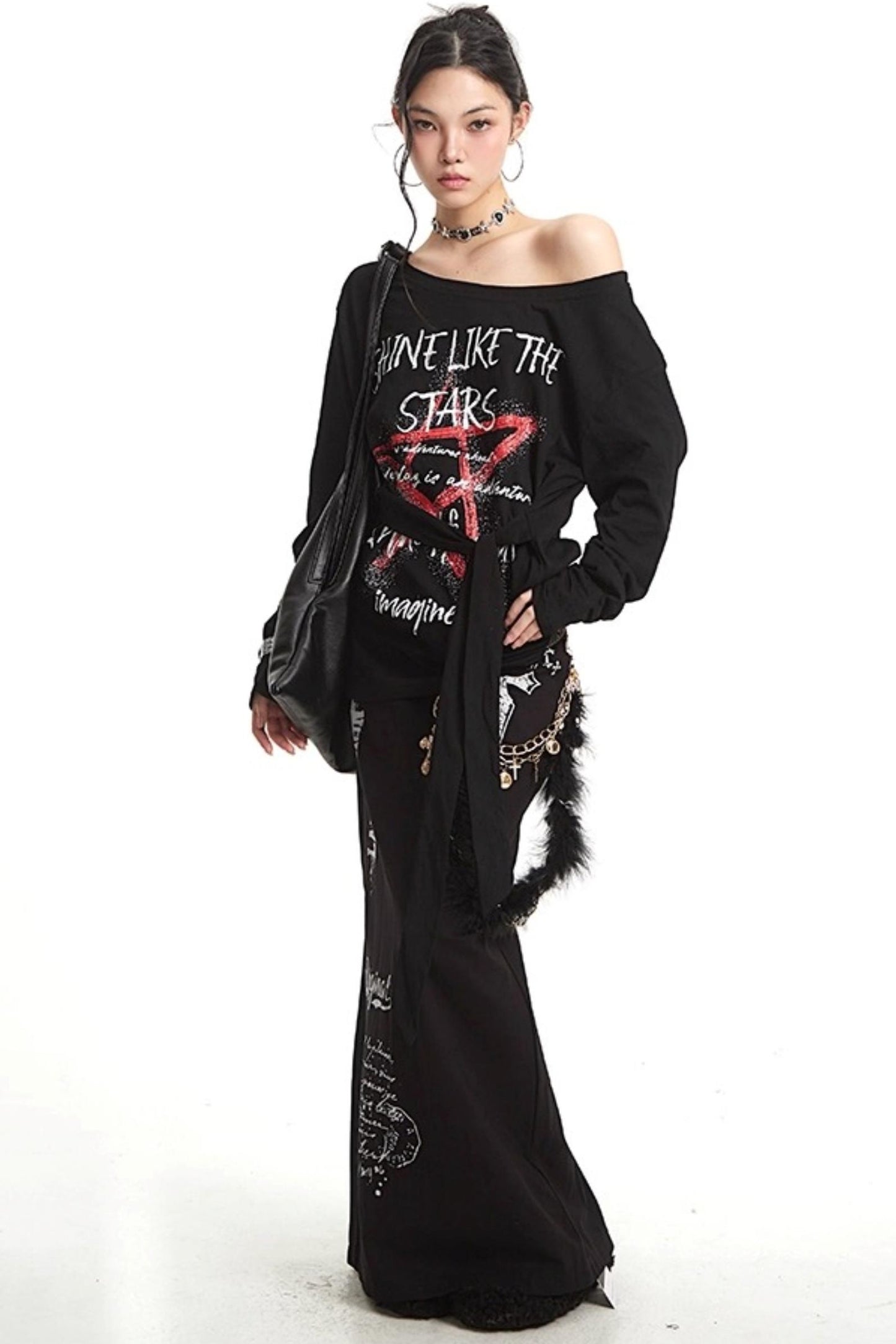 Vintage Cross Print Straight Skirt