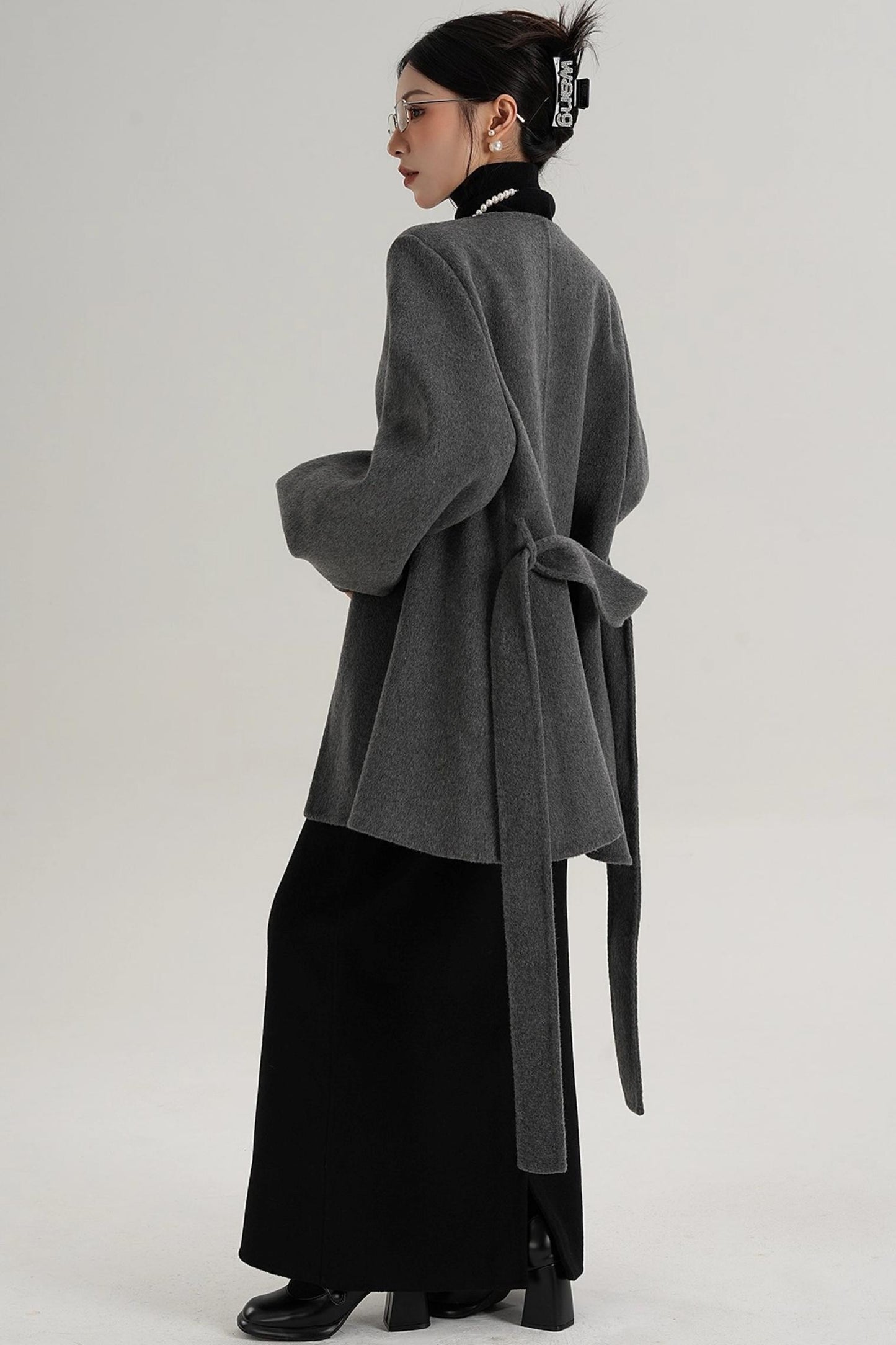 Lantern Sleeve Wool Coat