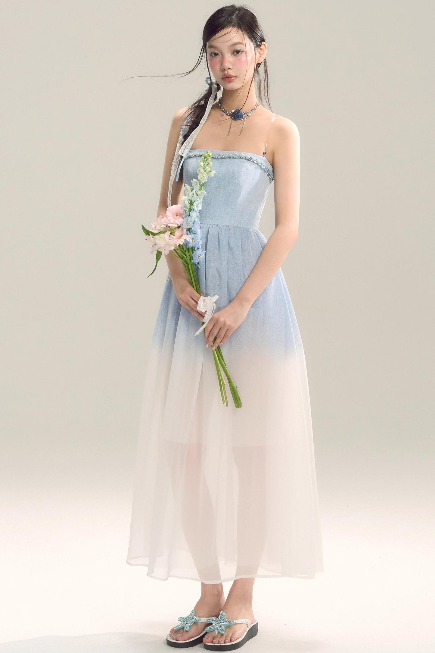 Robe jupe longue dégradé bleu