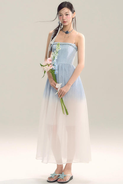 Robe jupe longue dégradé bleu