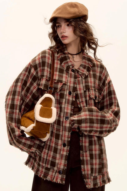 Wool Plaid Frayed Shirt