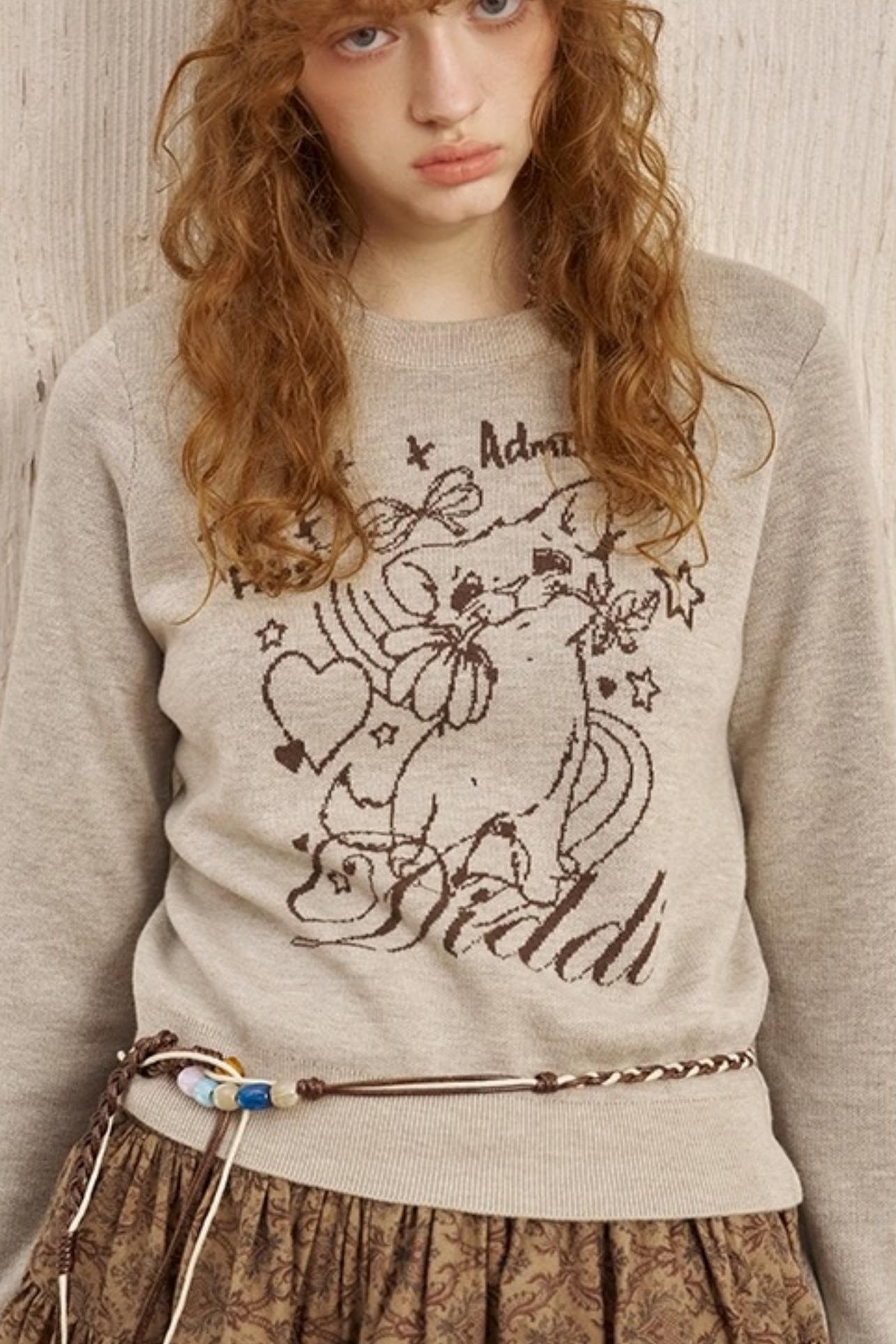 Rose Kitten Crew Neck Knitted Sweater