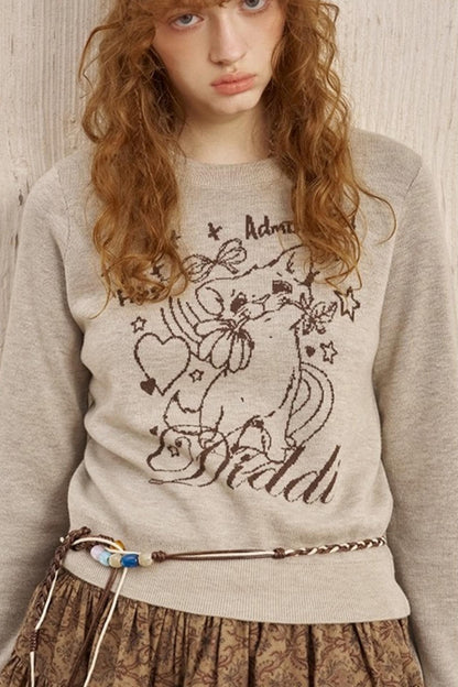 Rose Kitten Crew Neck Knitted Sweater