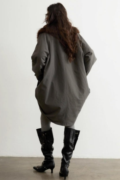 Retro Distressed Fur Collar Jacket Set-Up