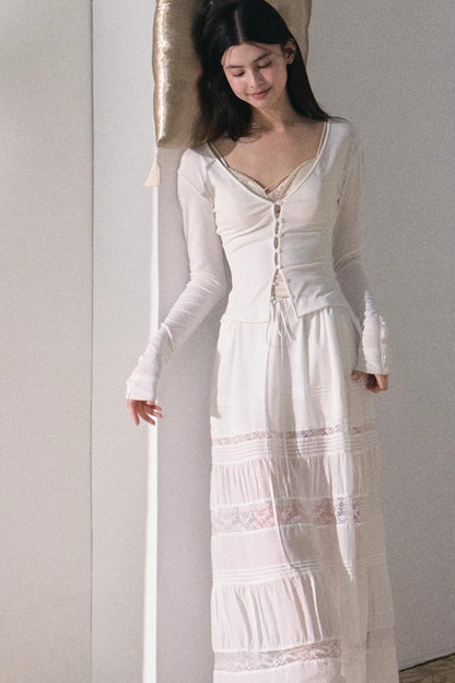 Stretch Linen Large V-Neck Cardigan