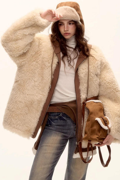Hooded Fur Patchwork Jacket