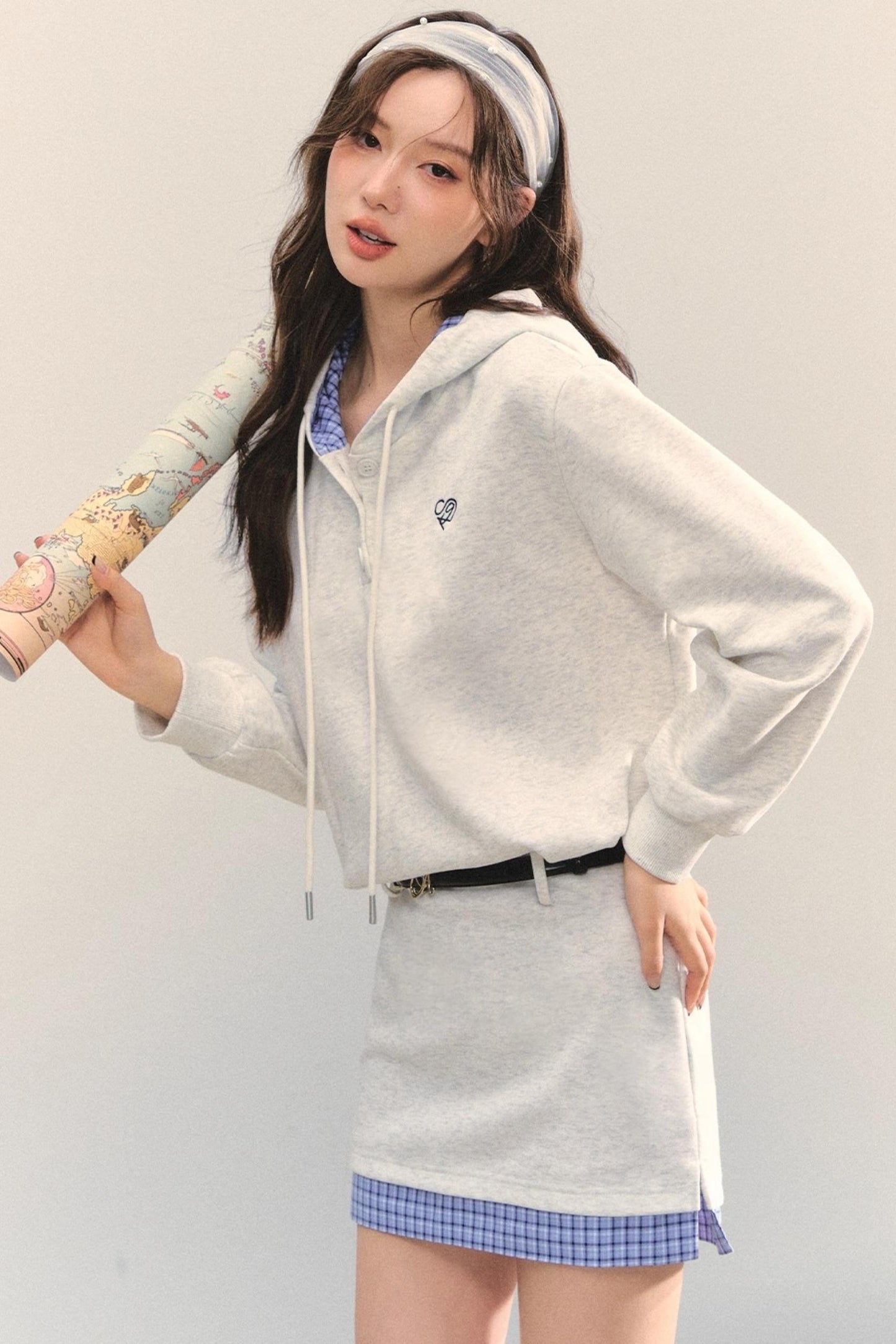 Plaid Patchwork Hoodie Sweatshirt Dress