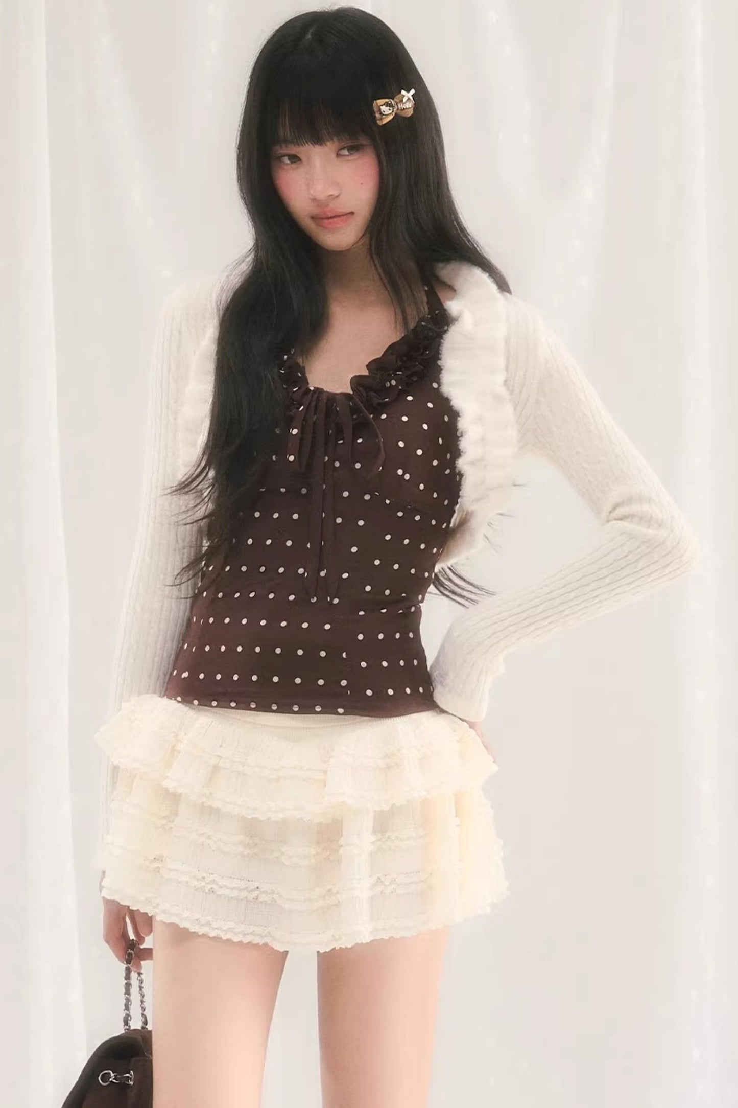 러플 니트 가디건 재킷 셋업