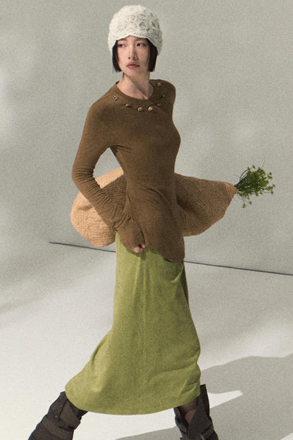 Green Oak Gray Pleated Skirt