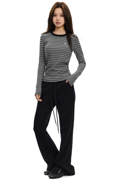 Brushed Crewneck Striped Long-Sleeve Top