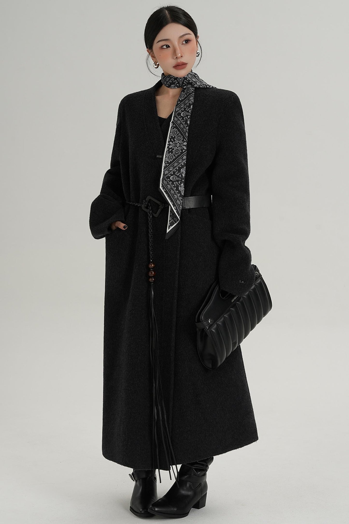 V-Neck Wool Trench Coat