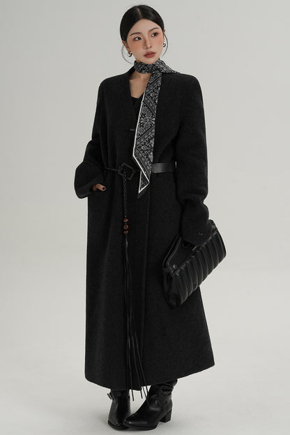 V-Neck Wool Trench Coat