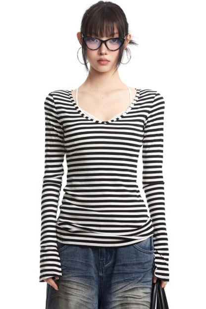 Lyocell Retro Striped Top Set-Up