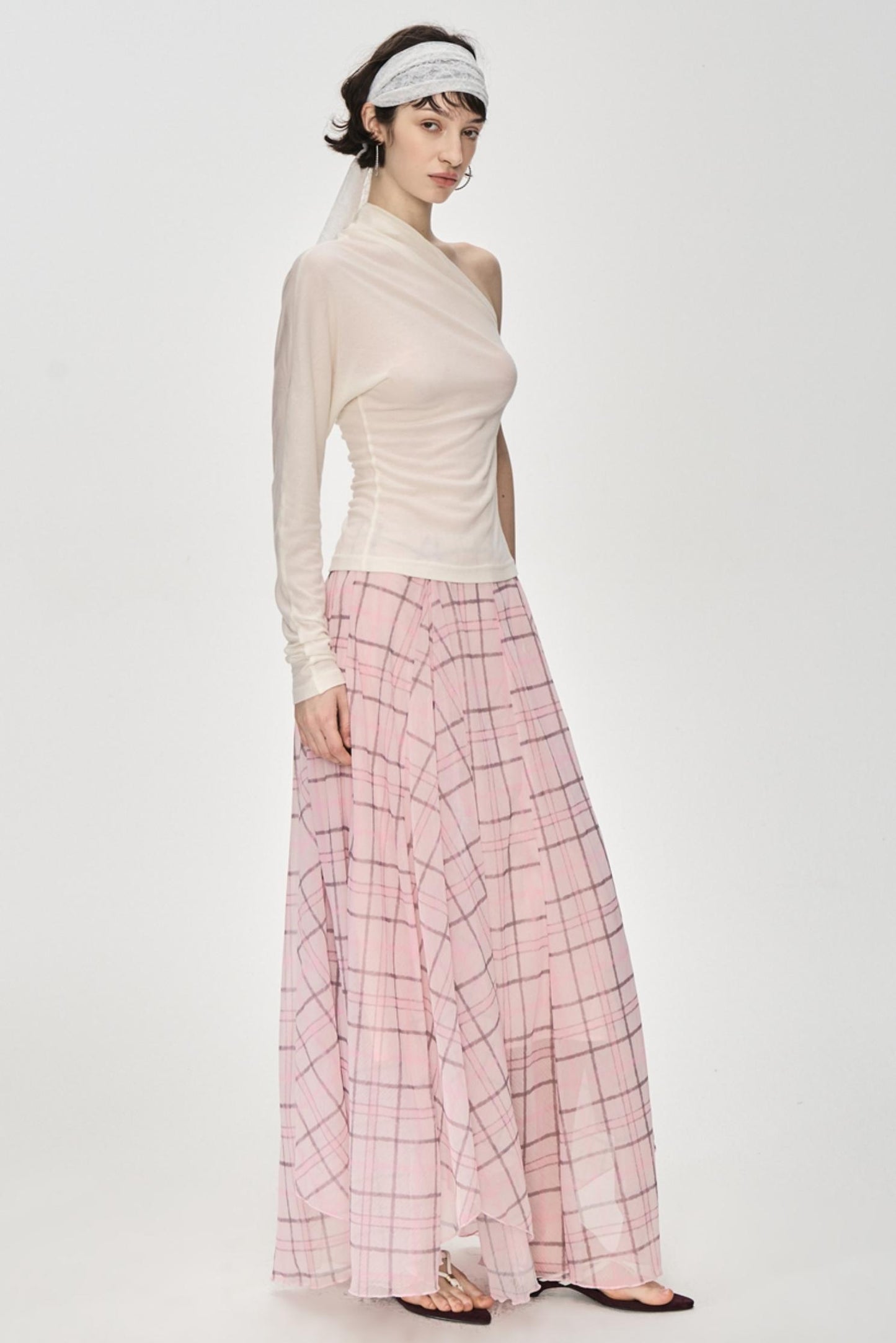 Irregular Pink Plaid Skirt