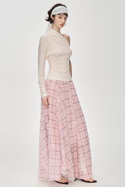 Irregular Pink Plaid Skirt