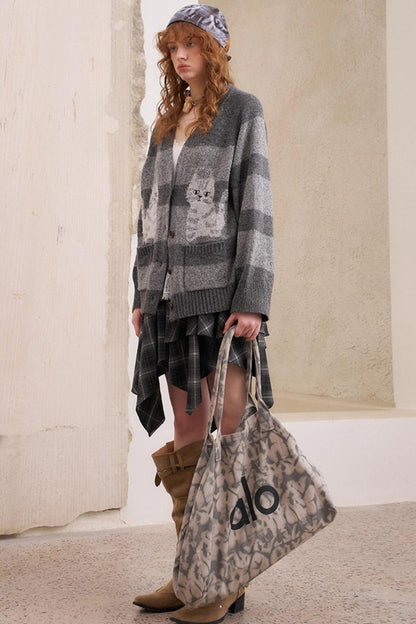 Symmetrical Striped Knitted Cardigan Jacket