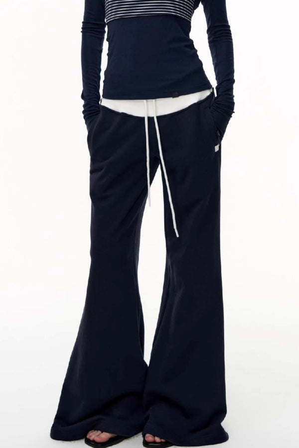 Drawstring Cotton Flared Sweatshirt Slacks