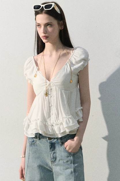 Lyocell Linen Ruffled Blouse