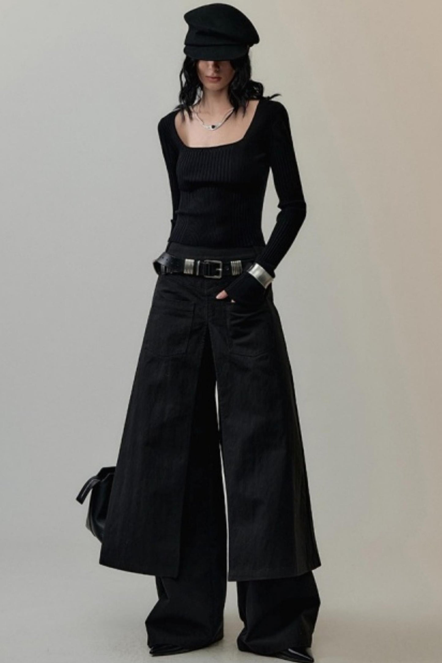 Patchwork Square Collar Knit Top