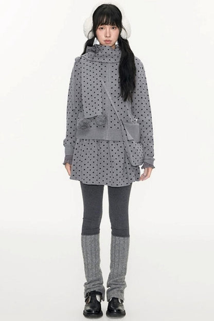 Polka Dot Hooded Knit Sweater Skirt Set-Up
