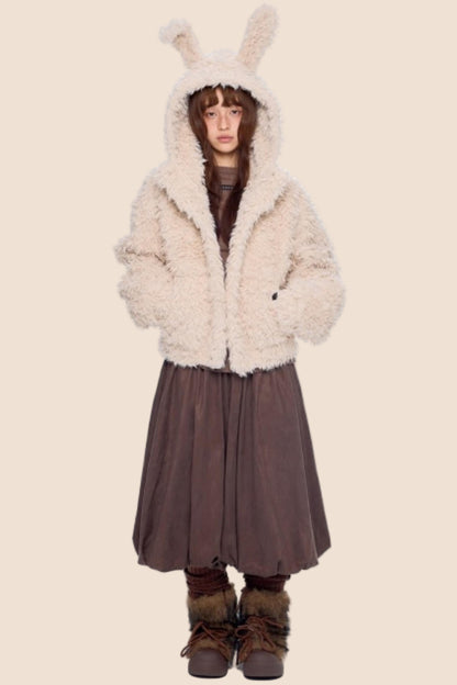 Imitation Wool Hooded Cardigan