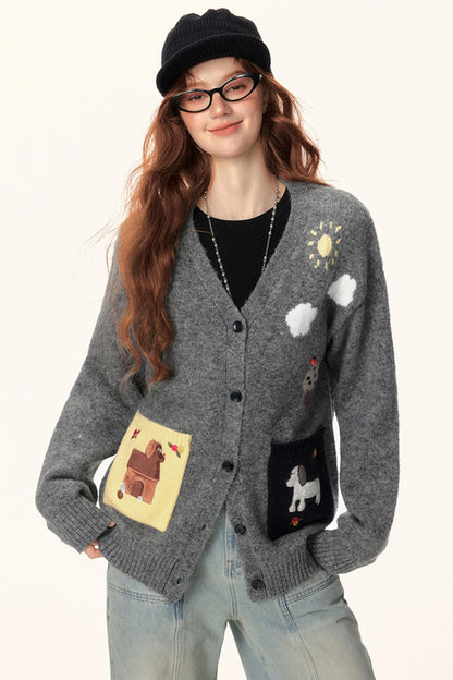 Jacquard V-Neck Cardigan Sweater