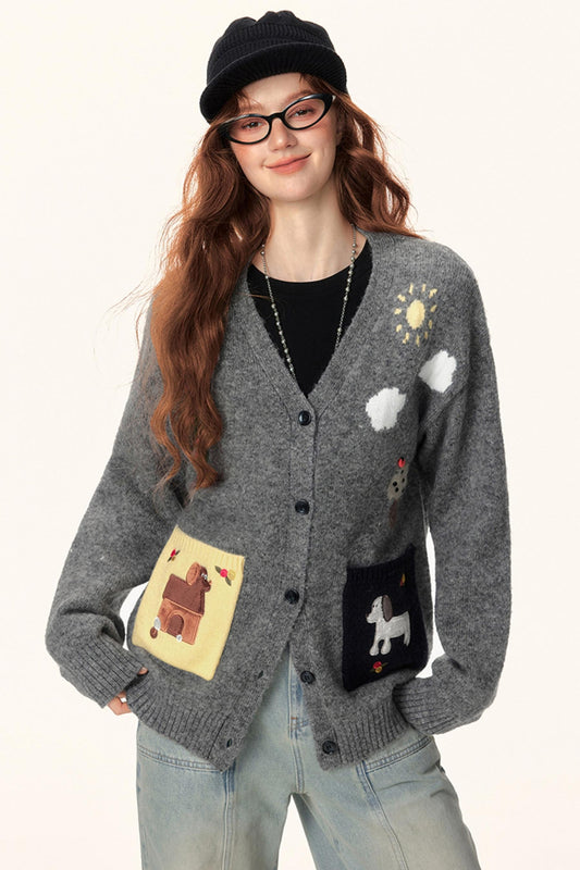 Jacquard V-Neck Cardigan Sweater