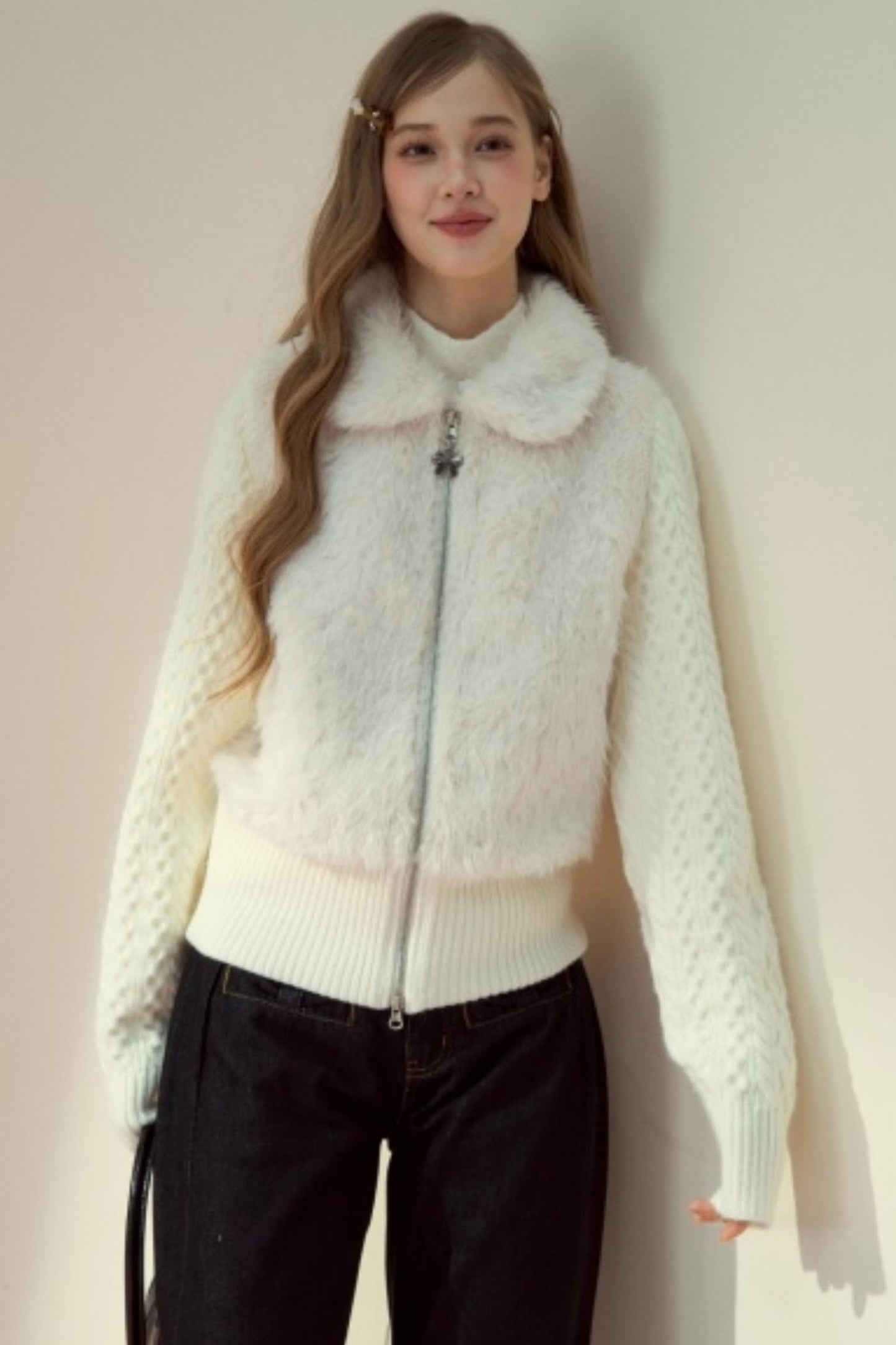Fur Patchwork Fleece Zipper Jacket