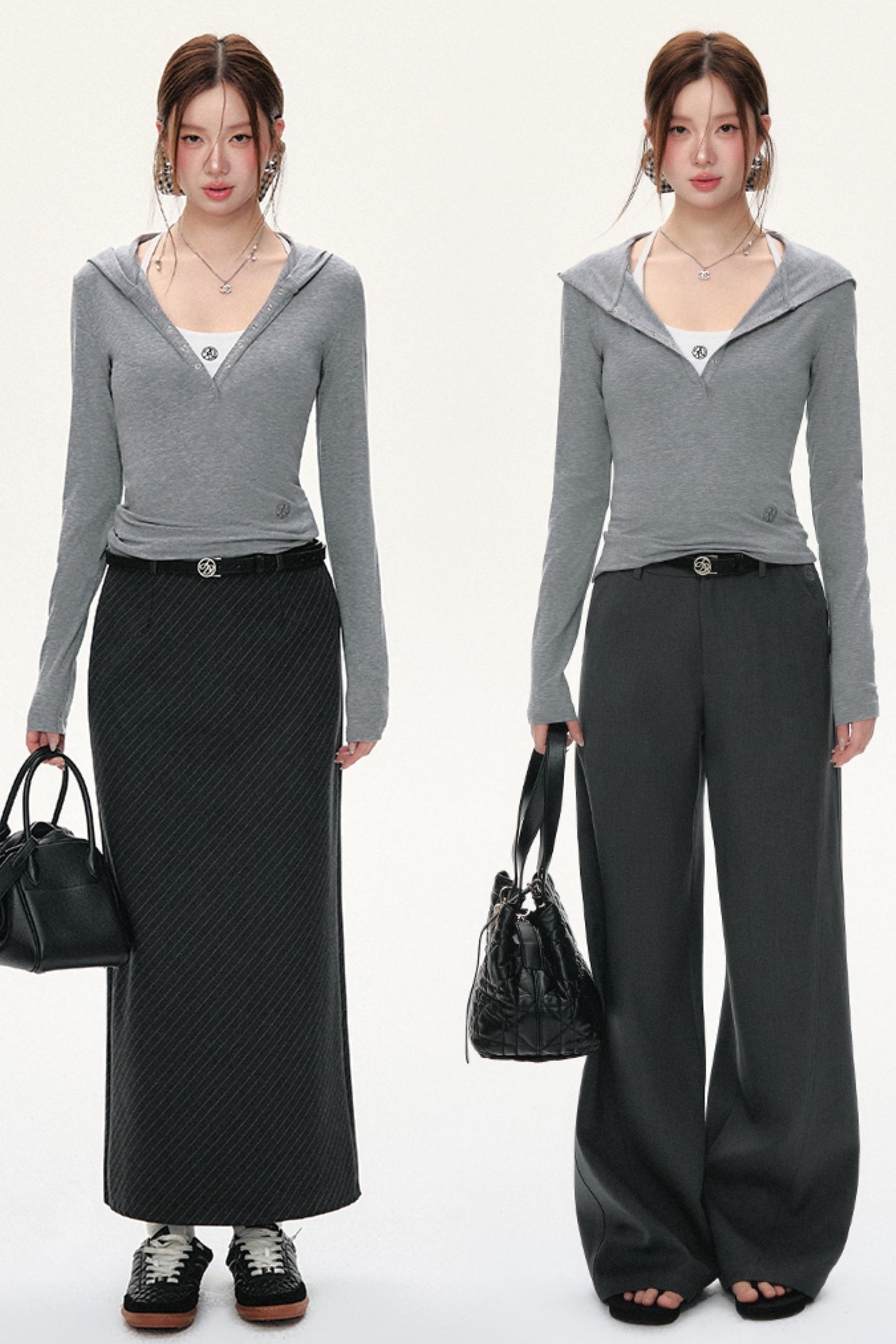 후드 긴팔 슬림핏 셔츠 