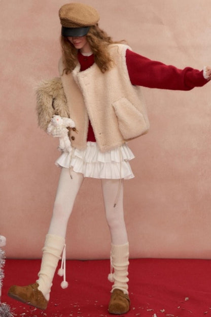 Buttoned Lamb Wool Reversible Vest