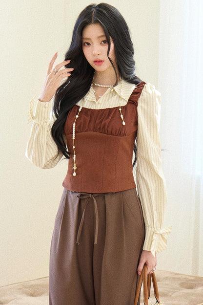 Striped Collar Vest Set-Up