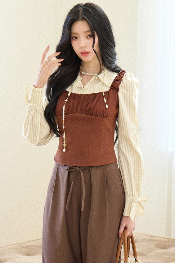 Striped Collar Vest Set-Up