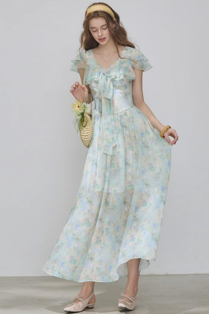 Slim V-Neck Ruffle Dress