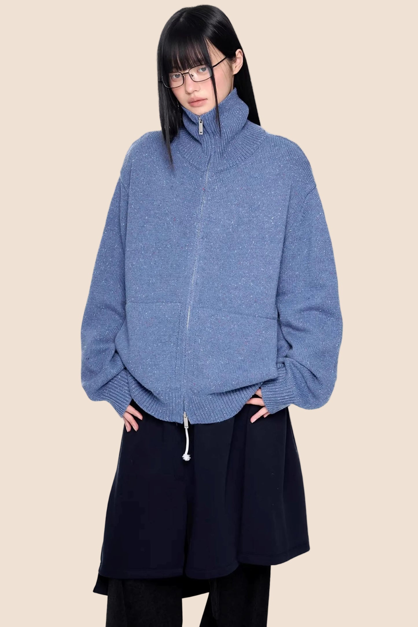 High-Neck Knitted Cardigan