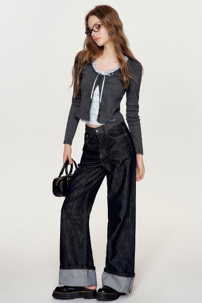 Lace-Trimmed Color Block Cardigan