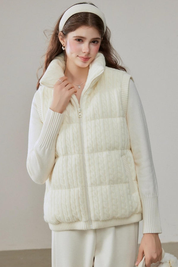 Warm White Stand Collar Vest Jacket